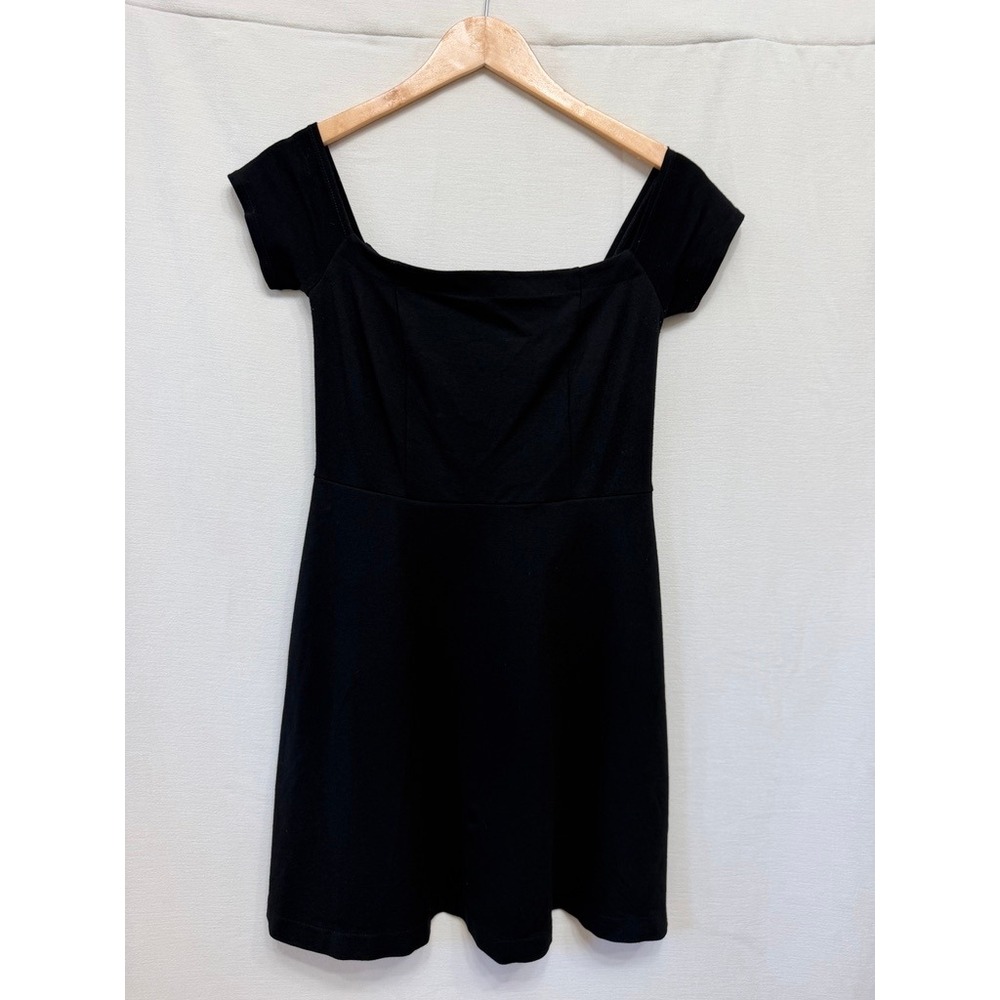 Free People Womens Mini Dress Black Square Neck Cap Sleeve Fit Flare Aesthetic S